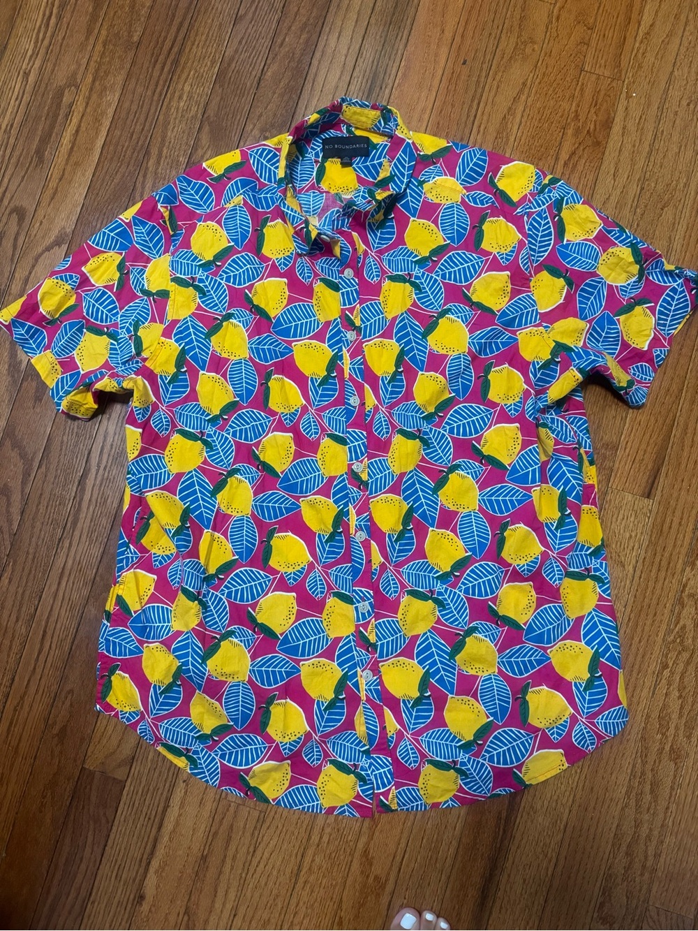 Men's Short-Sleeve Pink Lemon-Print Button-Down Shirt